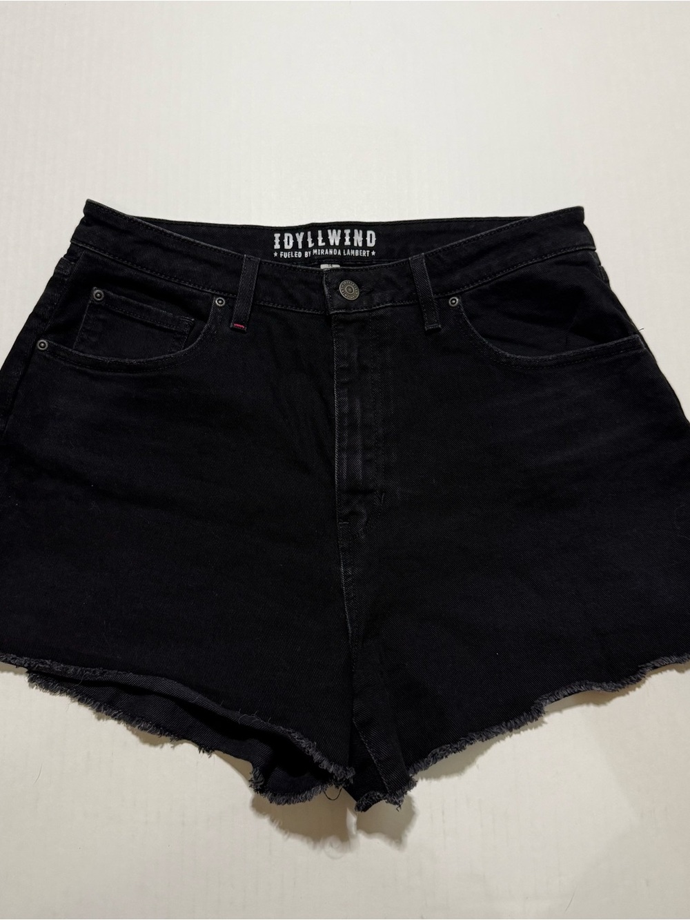 Idyllwind Black High-Rise Frayed Hem Denim Shorts